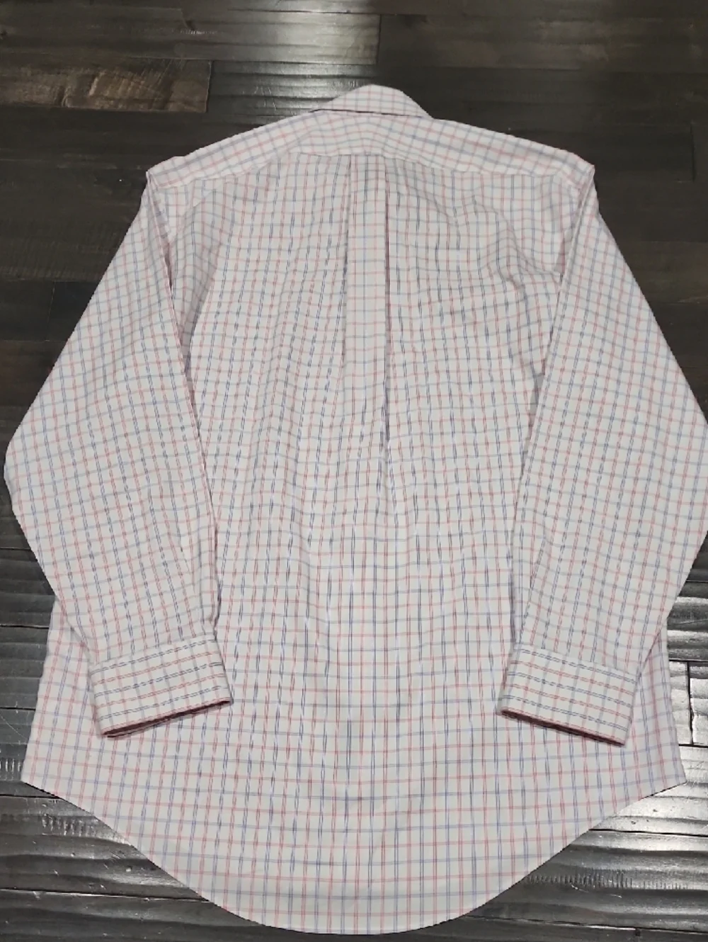 Lands' End Men's Pink and Blue Windowpane Dress Shirt